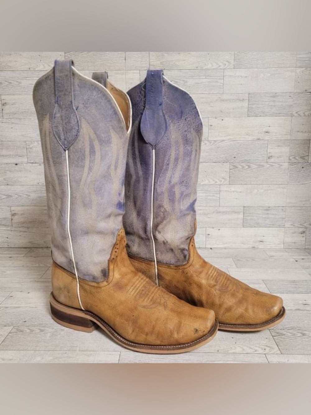 Men's Rios Of Mercedes Exotic Brown Leather Square Toe Cowboy Boots Size 8.5 D